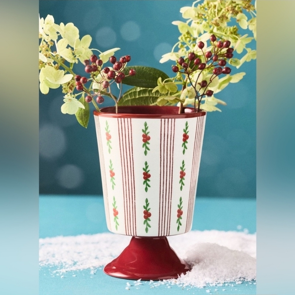 Anthropologie Holly Striped Stoneware Vase, Small Red NWT